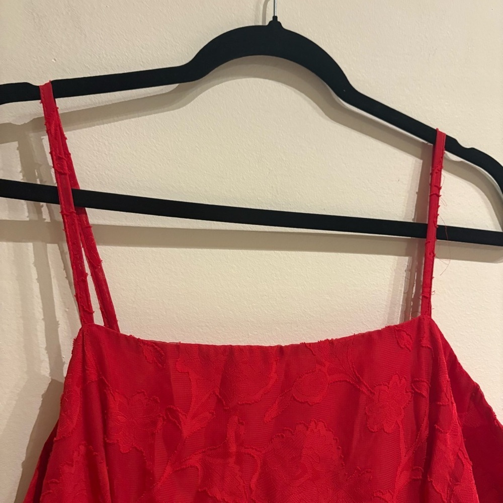 Lulus Grace and Beauty Red Burnout Floral Print Tiered Dress Size XL - Picture 7 of 8